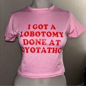 Amazon Pink Crop Top with Red Text